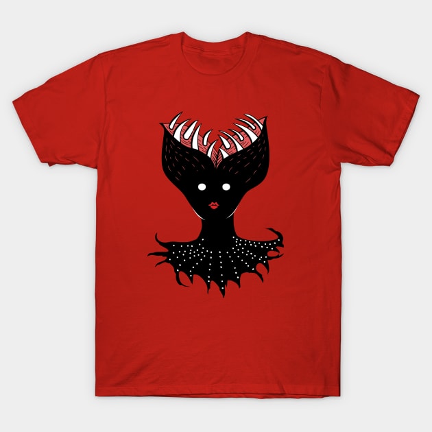 Creepy Girl Demon Has Opened Head With Teeth T-Shirt by Boriana Giormova